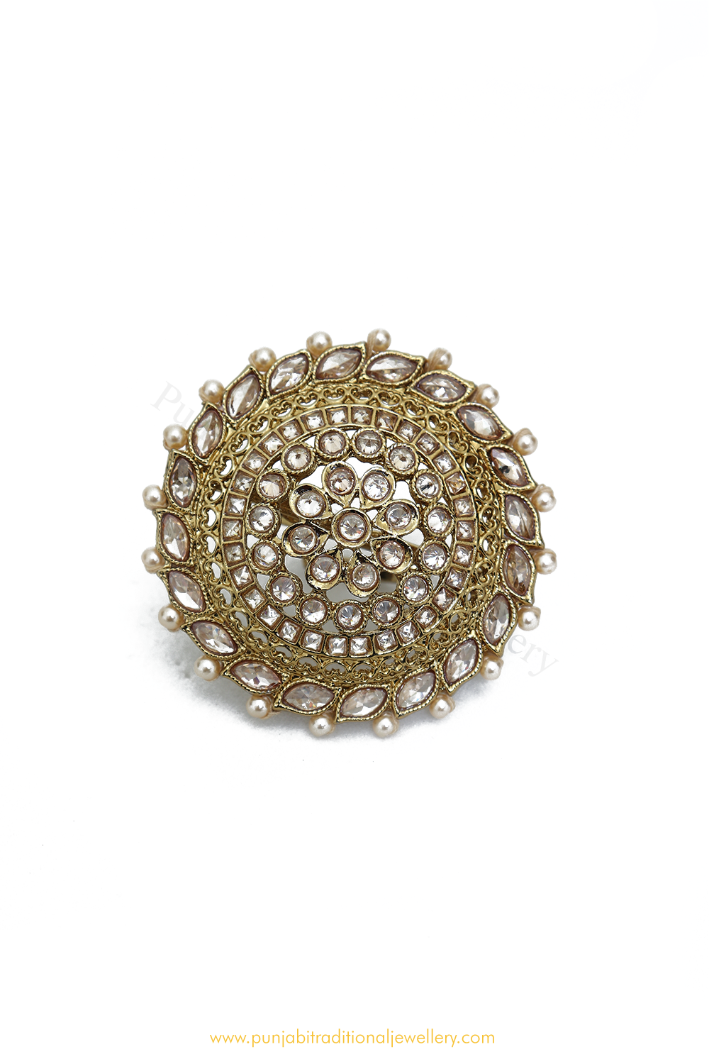 Gold Finished Navratan Kundan Ring By PTJ