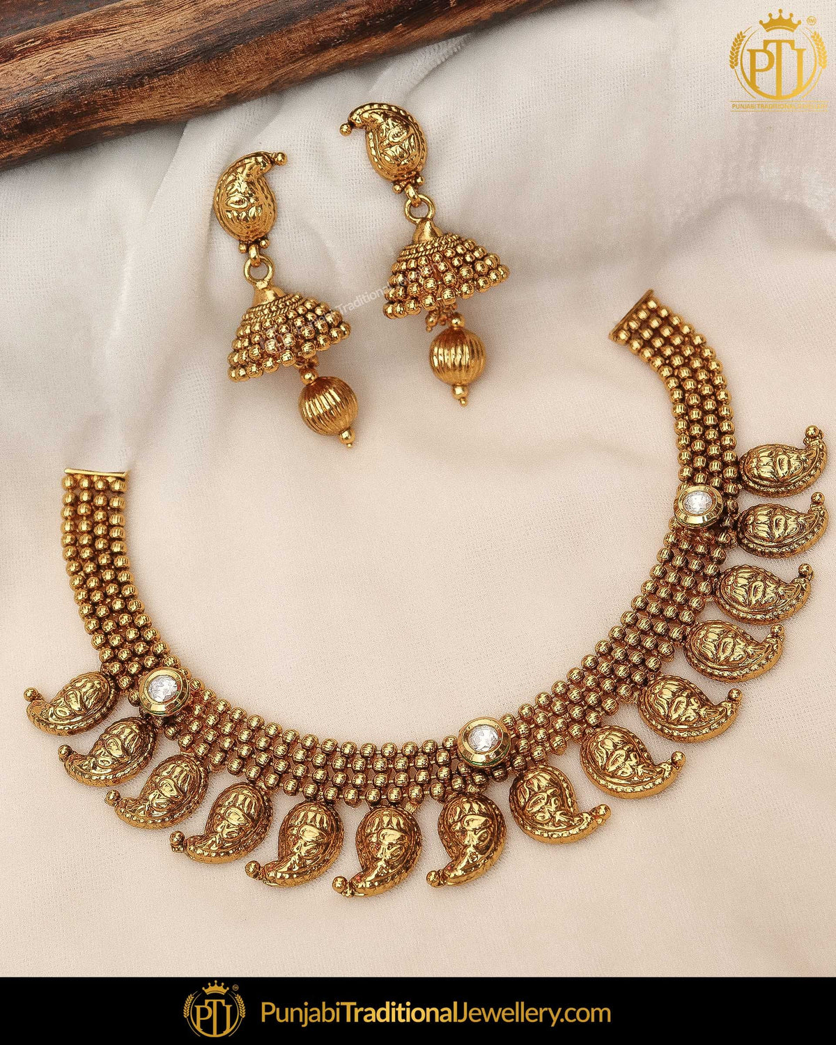 Antique Gold Finished Kundan Necklace Set  | Punjabi Traditional Jewellery Exclusive