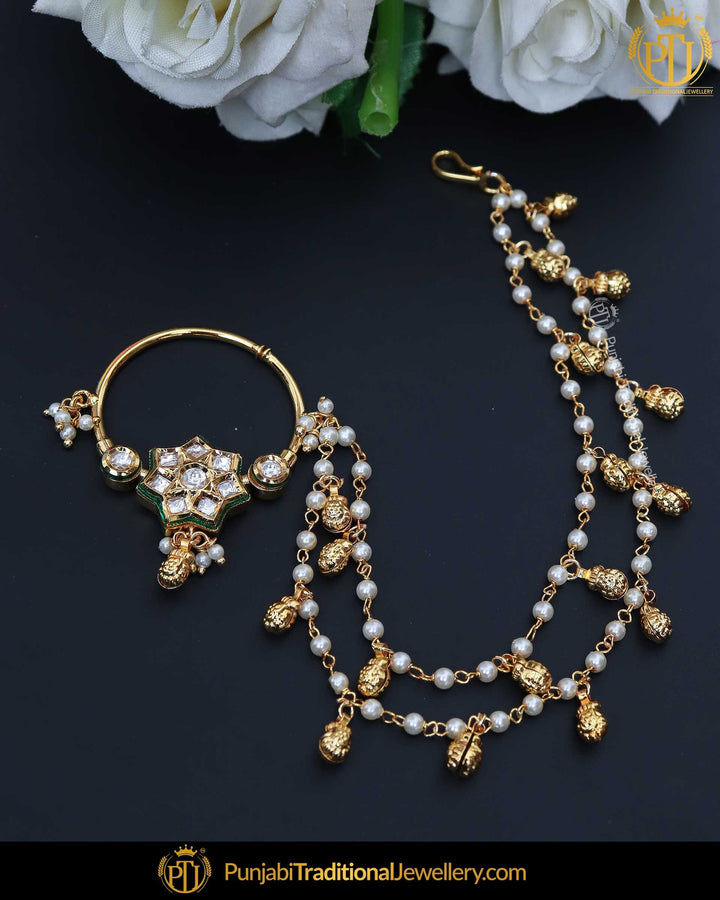 Gold Finished Kundan Pearl Nath | Punjabi Traditional Jewellery Exclusive