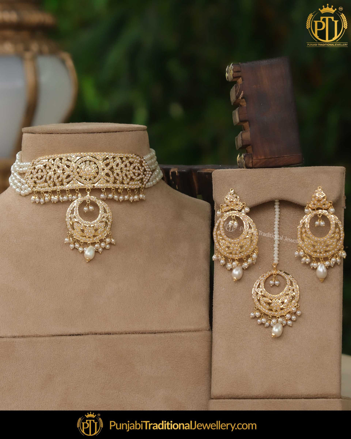 Gold Finished Jadau Pearl Choker Necklace Set without tikka| Punjabi Traditional Jewellery Exclusive