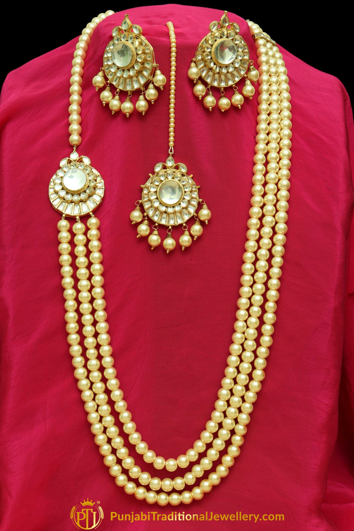 Fadilah Kundan Pearl Mala Set With Stud Earring Tikka Set | Punjabi Traditional Jewellery Exclusive