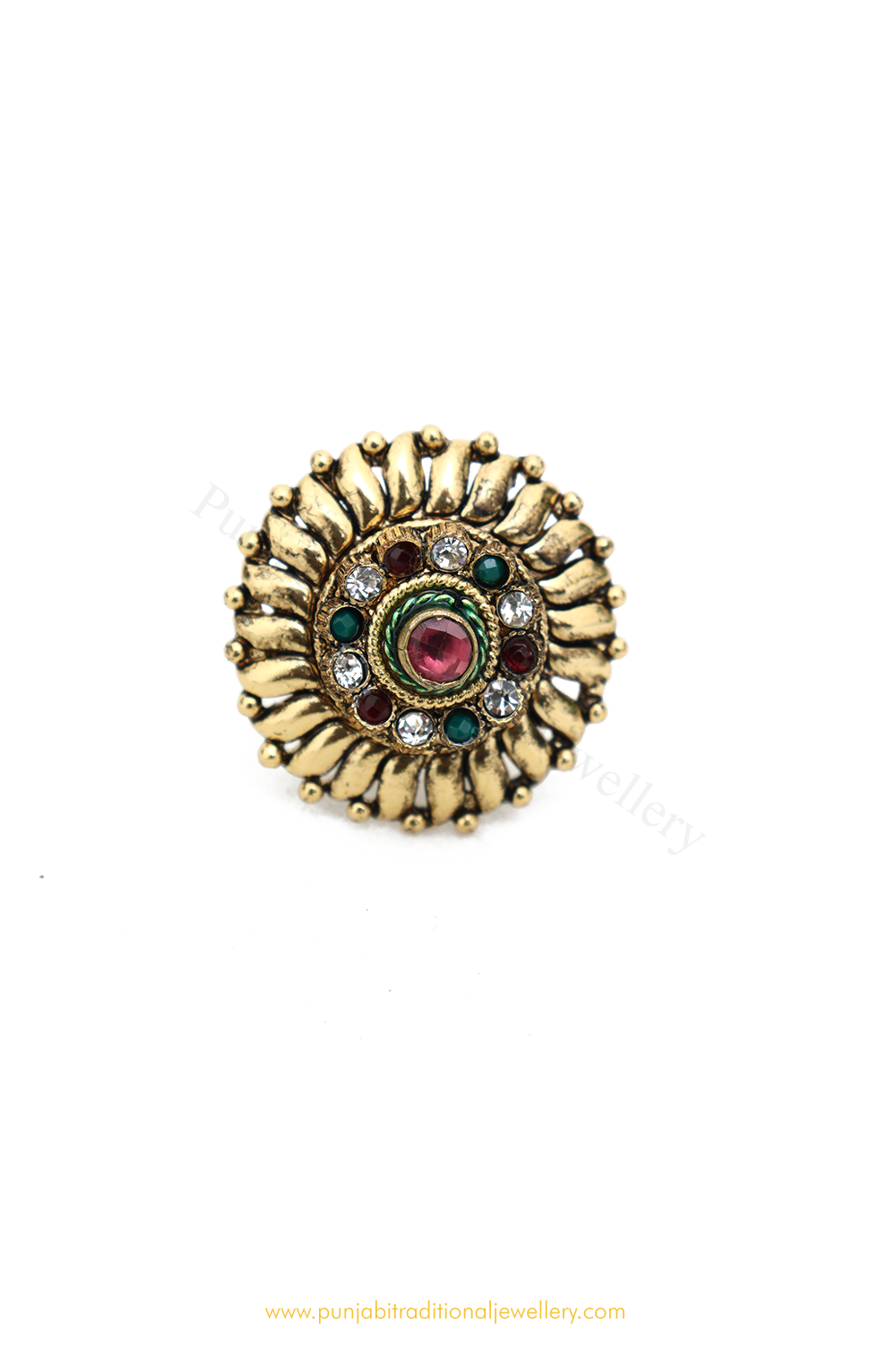 Gold Finished Navratan Kundan Ring By PTJ