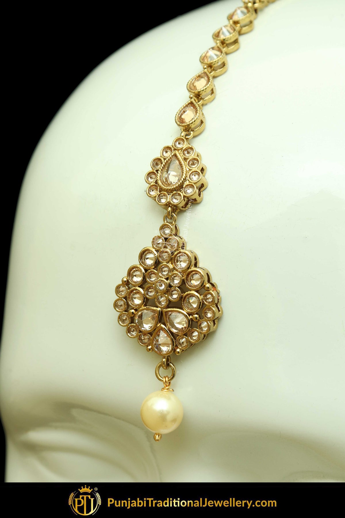 Antique Gold Finised Champagne Stone Earring Tikka Set By Punjabi Traditional Jewellery