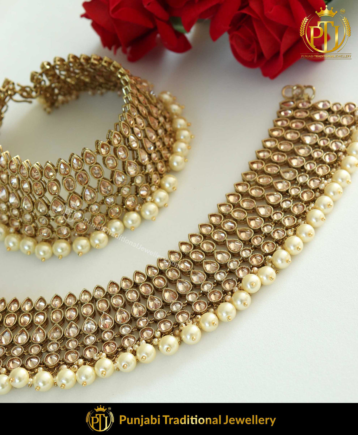Gold Finished Champagne Stone Pearl Payal | Punjabi Traditional Jewellery Exclusive