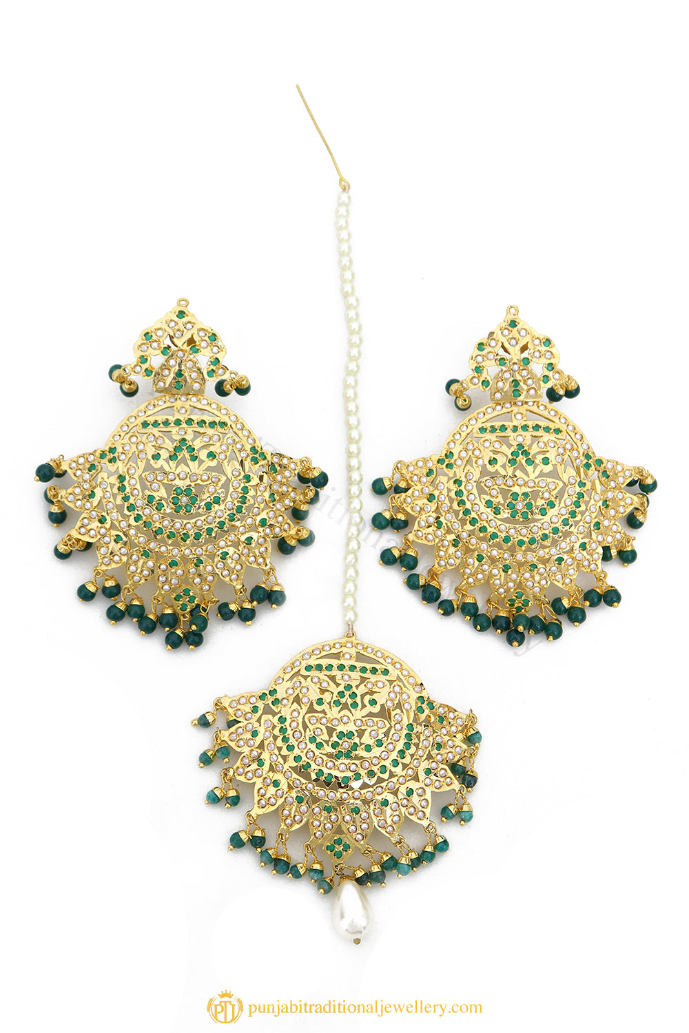 Gold Finished Earrings & Tikka Set by PTJ