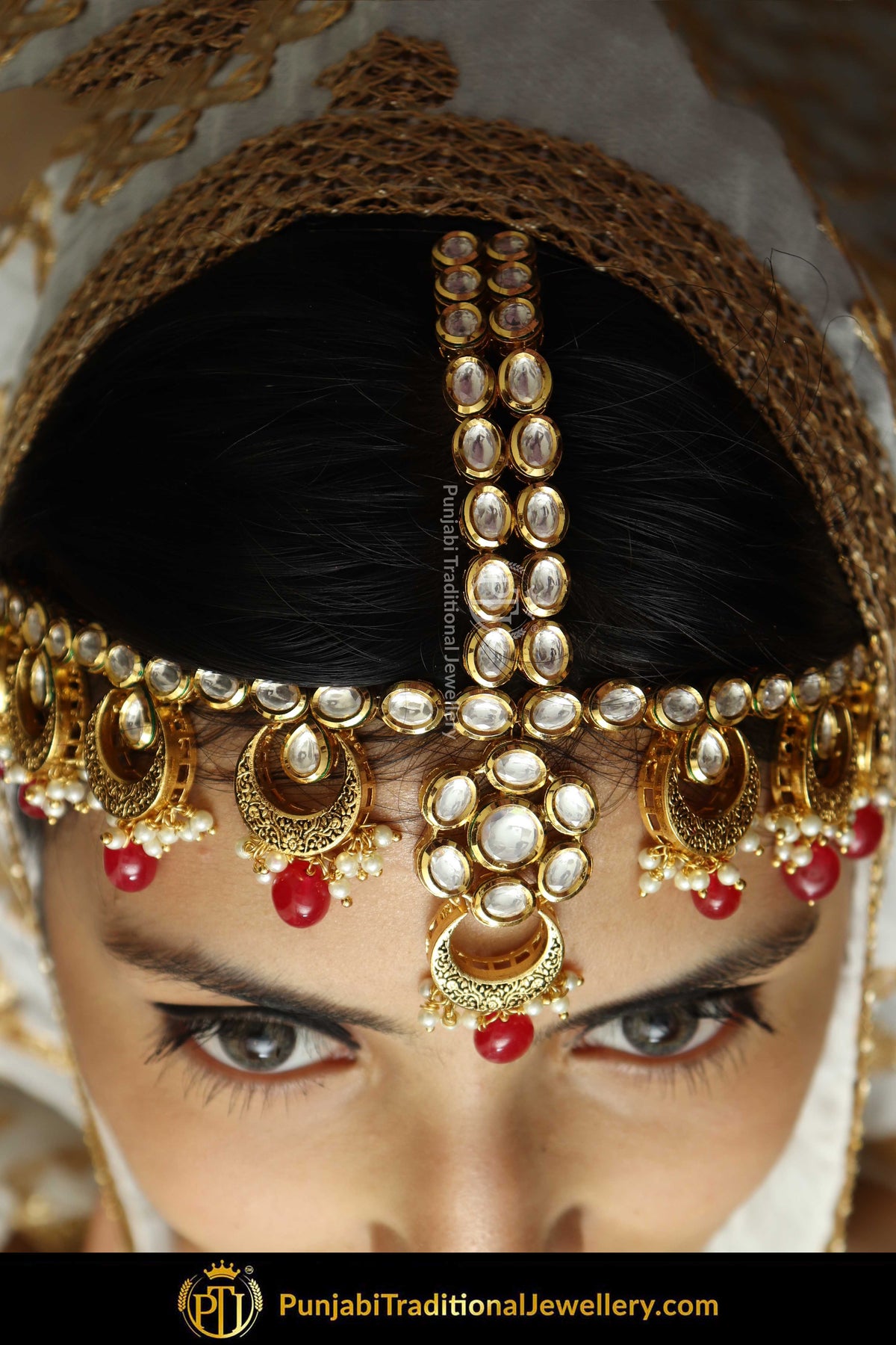 Gold Finished Kundan Rubby Pearl Matha Patti | Punjabi Traditional Jewellery Exclusive