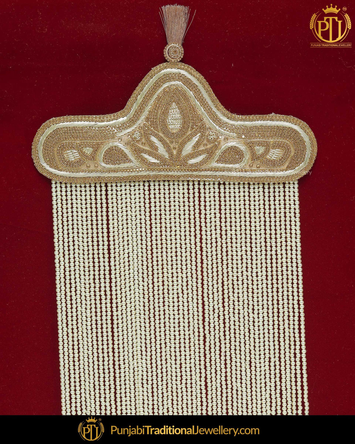 Golden Jercon Pearl Groom Sehra | Punjabi Traditional Jewellery Exclusive
