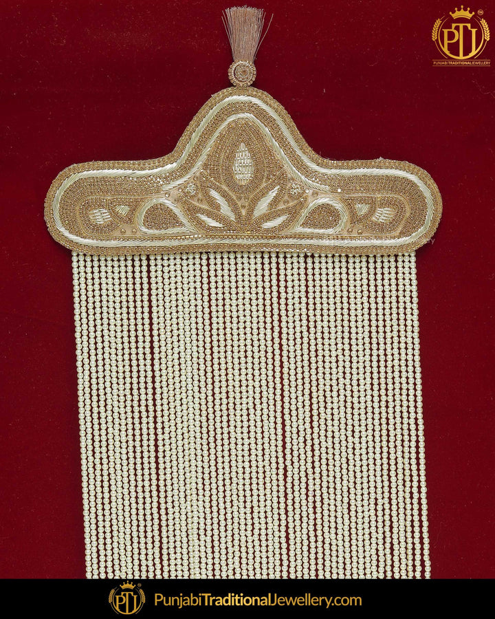 Golden Jercon Pearl Groom Sehra | Punjabi Traditional Jewellery Exclusive