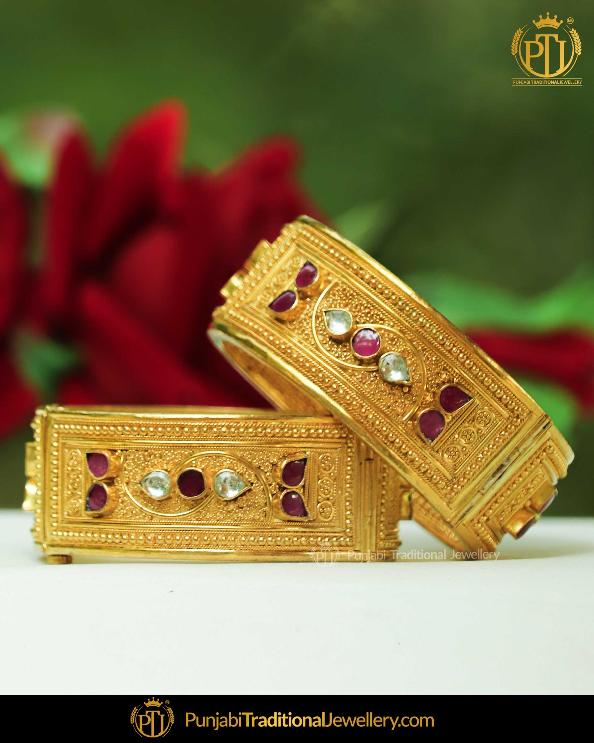 Gold Finished Rubby bangles Openable Bangles (Pair) | Punjabi Traditional Jewellery Exclusive