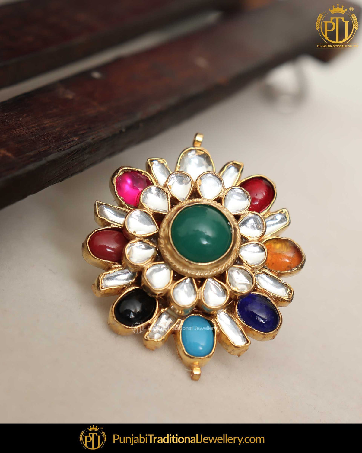 Gold Finished Navratan Kundan Ring | Punjabi Traditional Jewellery Exclusive