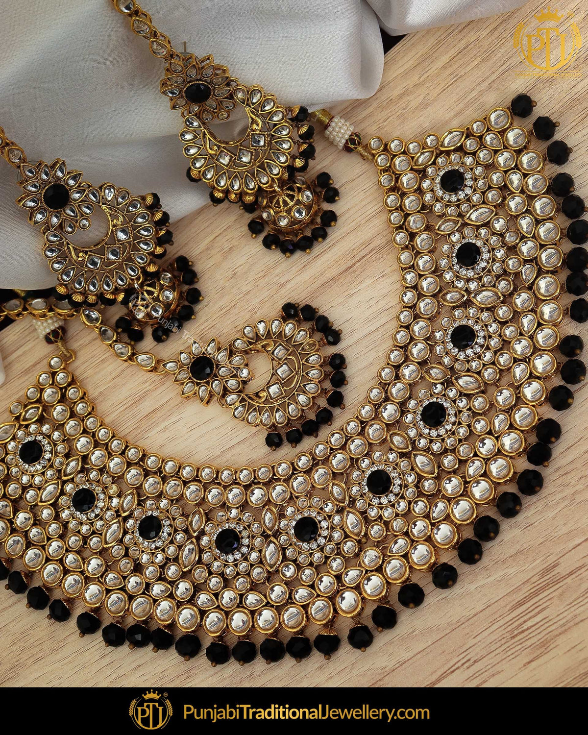 Gold Finished Blue Kundan Pearl Necklace Set | Punjabi Traditional Jewellery Exclusive