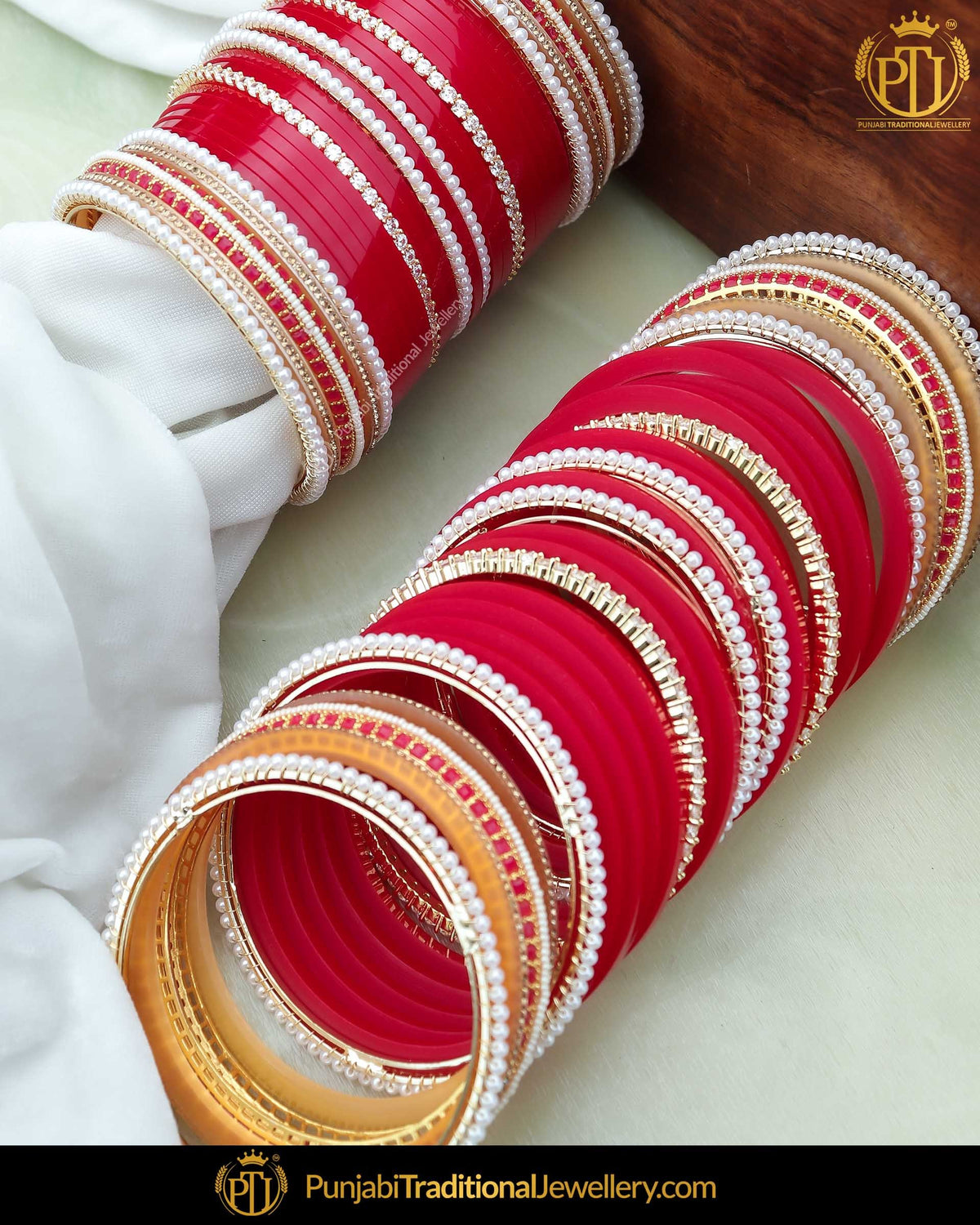 Antique Gold Finished AD Stone Karra Bangle Red Bridal Chura | Punjabi Traditional Jewellery Exclusive