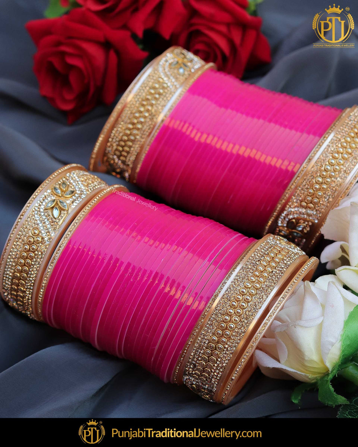 Hot Pink Pearl Bridal Chura | Punjabi Traditional Jewellery Exclusive
