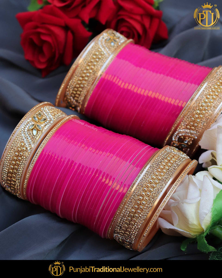 Hot Pink Pearl Bridal Chura | Punjabi Traditional Jewellery Exclusive