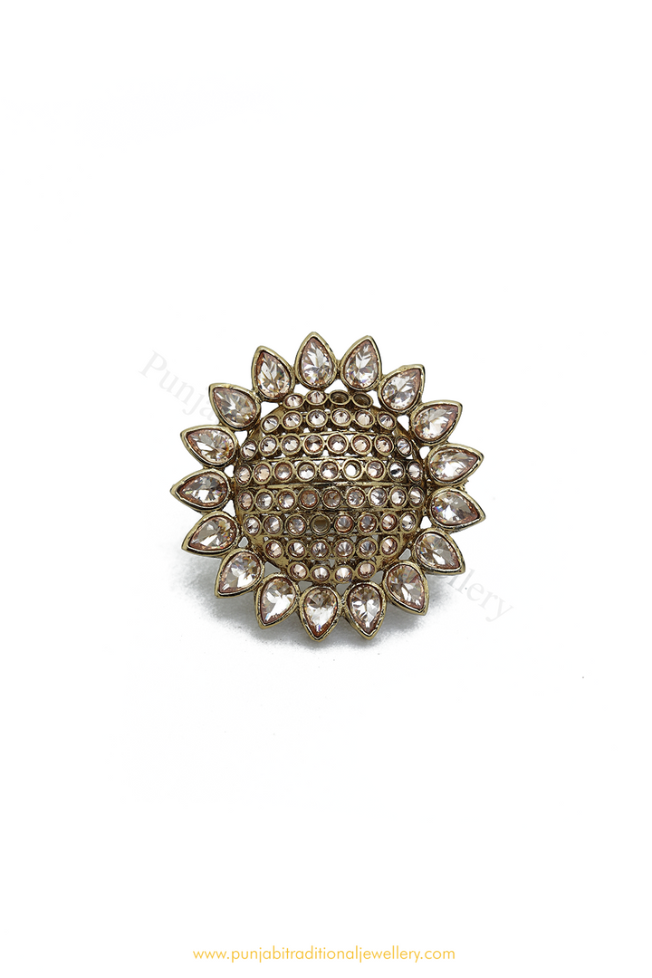 Antique Gold Finished Champagne Stone Ring By PTJ