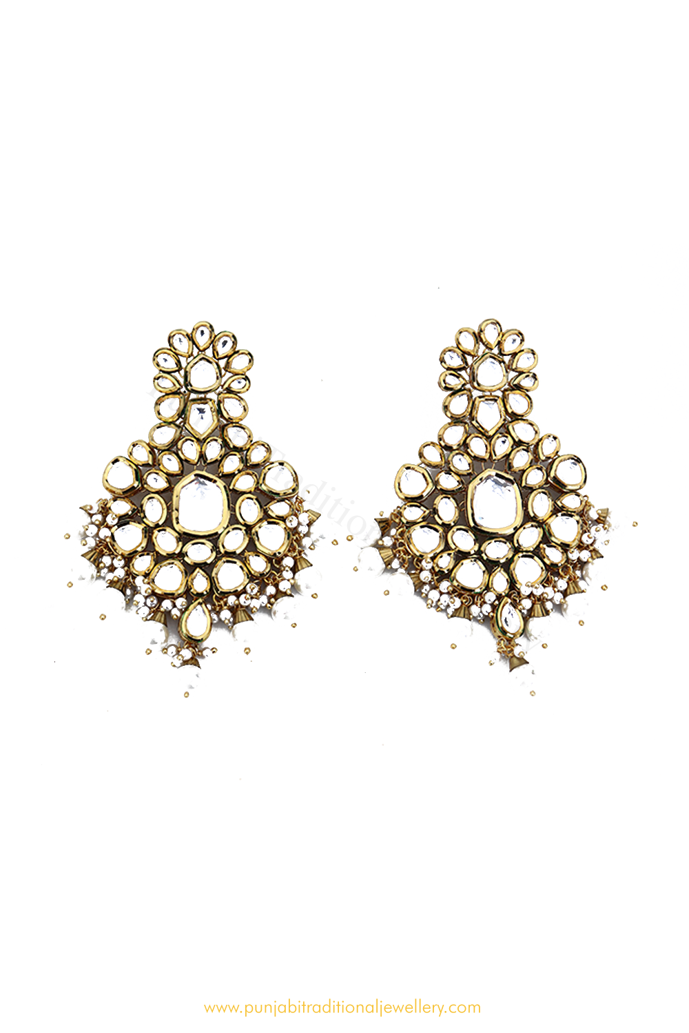 Gold Finished Kundan Earrings By PTJ
