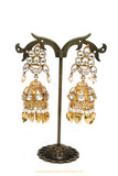 Gold Finished Kundan Pippal Patti Jhumki Earrings by PTJ