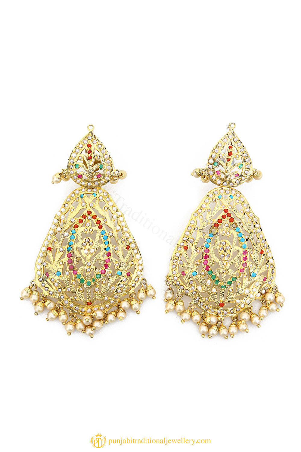 Punjabi style by white firoza jadau earrings with tika freeshipping - Vijay  & Sons