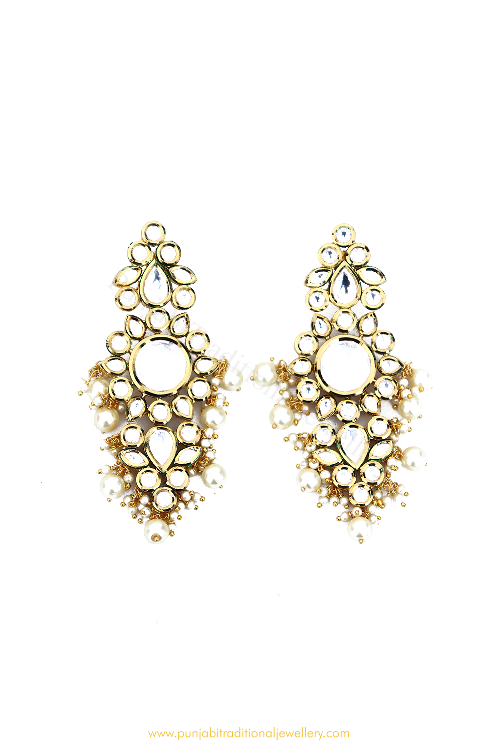 Gold Finished Kundan Pearl Earrings By PTJ
