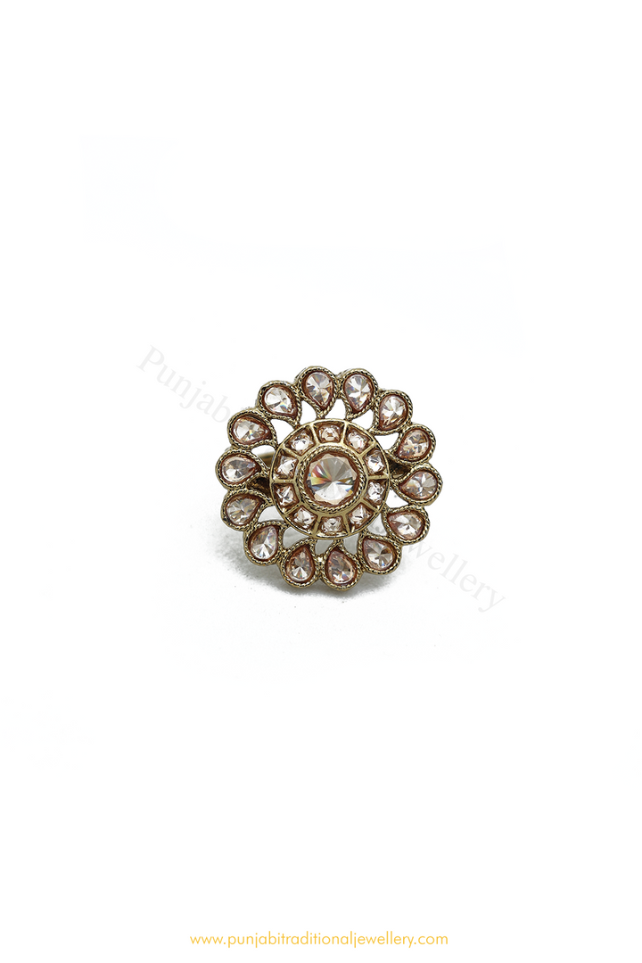 Antique Gold Finished Champagne Stone Ring By PTJ