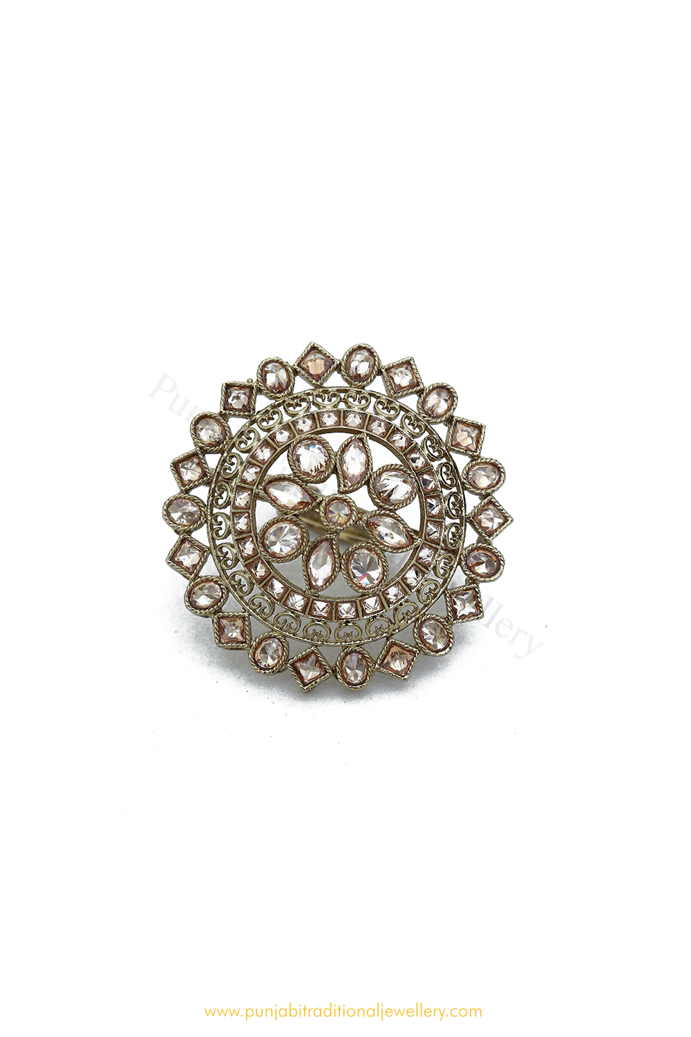Gold Finished Navratan Kundan Ring By PTJ