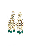 Gold Finished Kundan Emerald Earrings By PTJ
