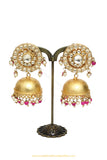 Gold Finished Kundan HotPink Jhumki Earrings by PTJ