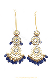 Gold Finished Blue Kundan Earrings By PTJ