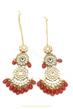 Gold Finished Orange Kundan Earrings By PTJ