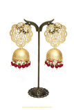Gold Finished Rubby Jhumki Earrings by PTJ