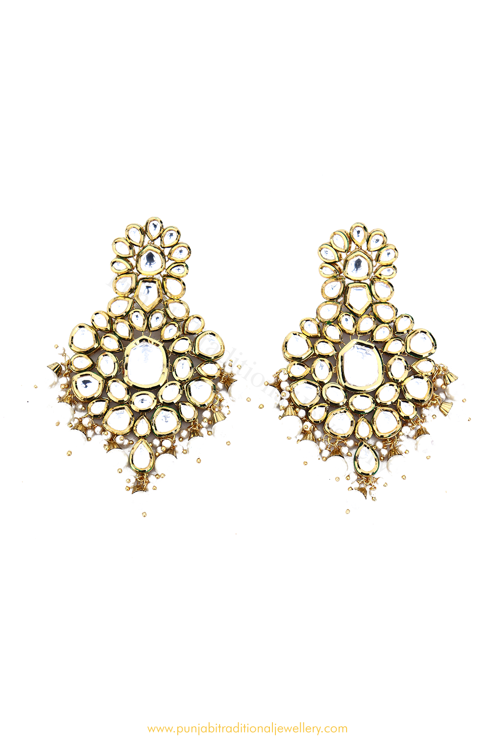 Gold Finished Pearl Kundan Earrings By PTJ