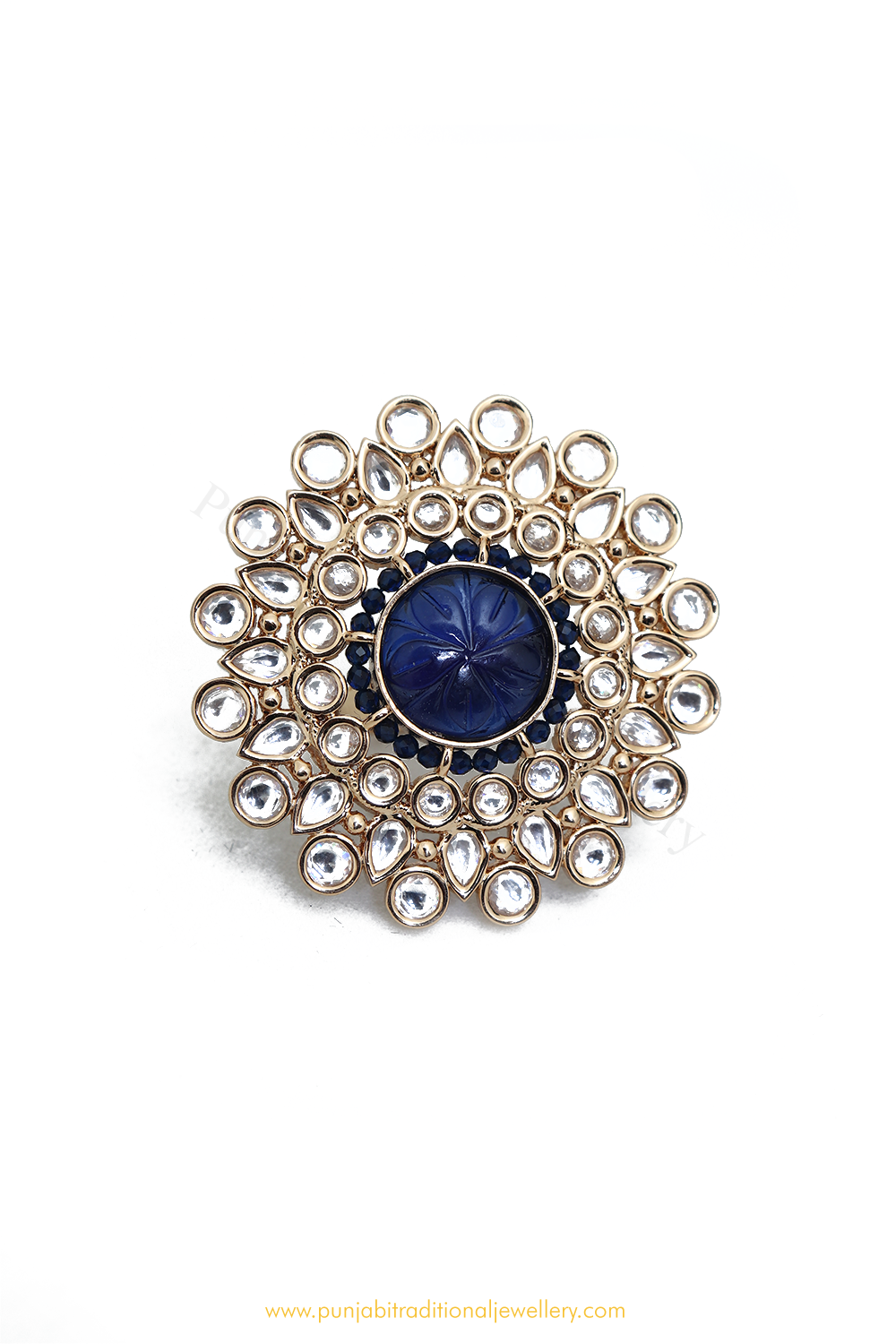 Gold Finished Navratan Kundan Ring By PTJ