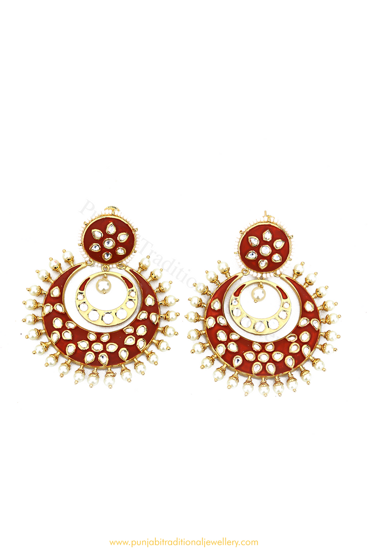 Gold Finished Rust Kundan Earrings By PTJ