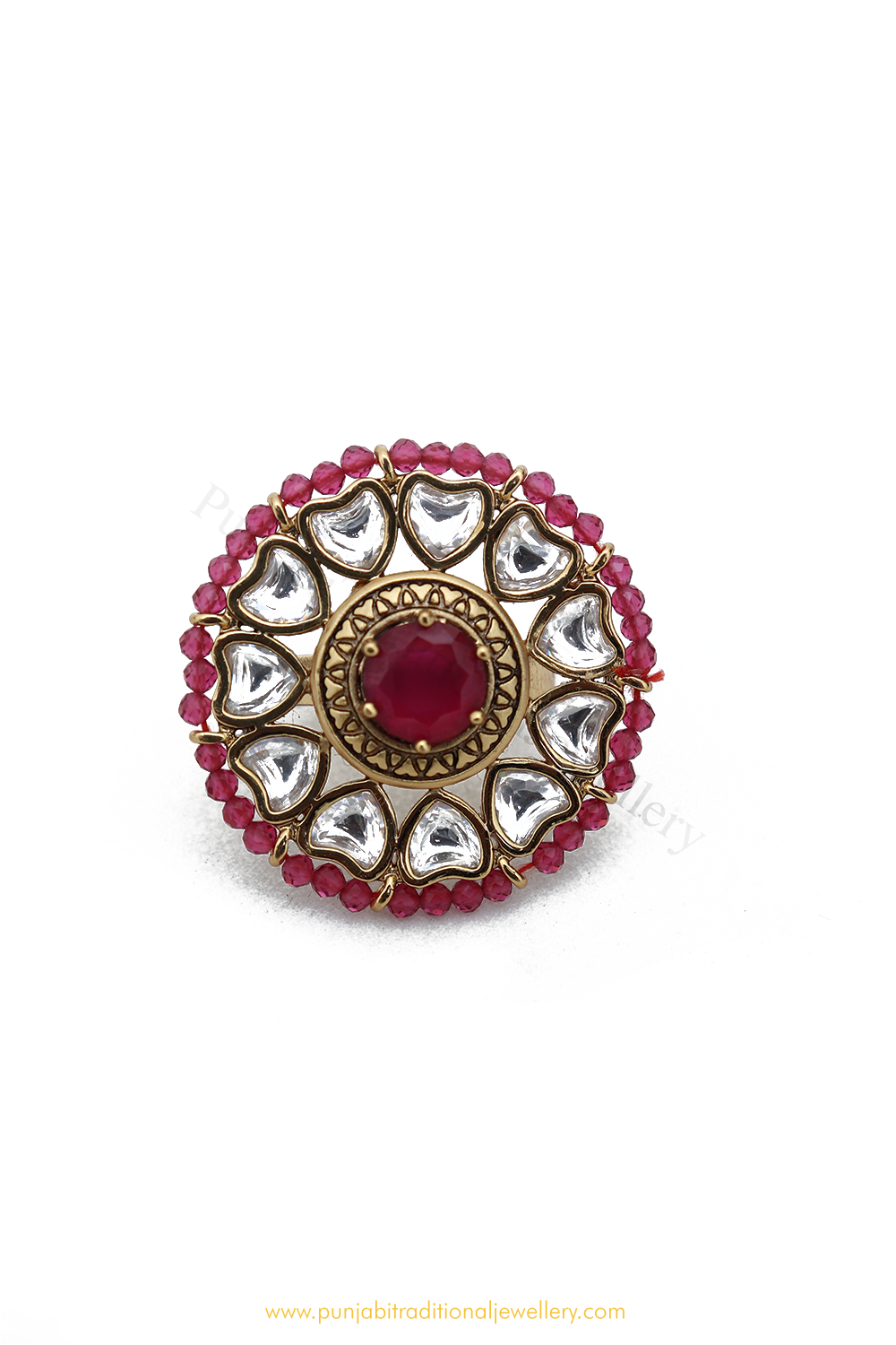 Gold Finished Navratan Kundan Ring By PTJ