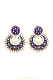 Gold Finished Blue Kundan Earrings By PTJ