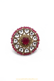 Gold Finished Rubby Kundan Ring By PTJ