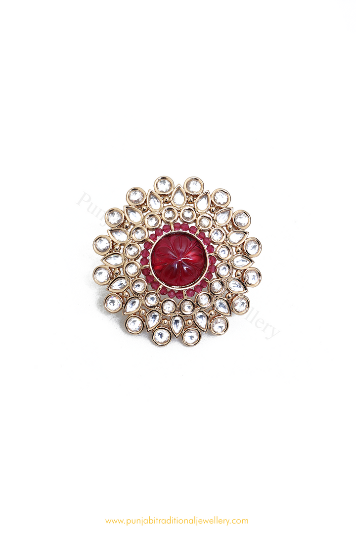 Gold Finished Rubby Kundan Ring By PTJ