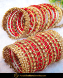 Red Champagne stone thread Bangles Set (Both Hand Pair) | Punjabi Traditional Jewellery Exclusive