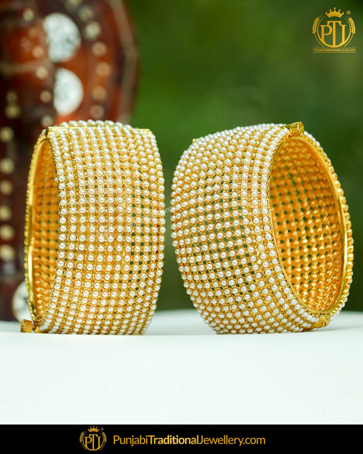 Gold Finished Pearl bangles Openable Bangles (Pair) | Punjabi Traditional Jewellery Exclusive