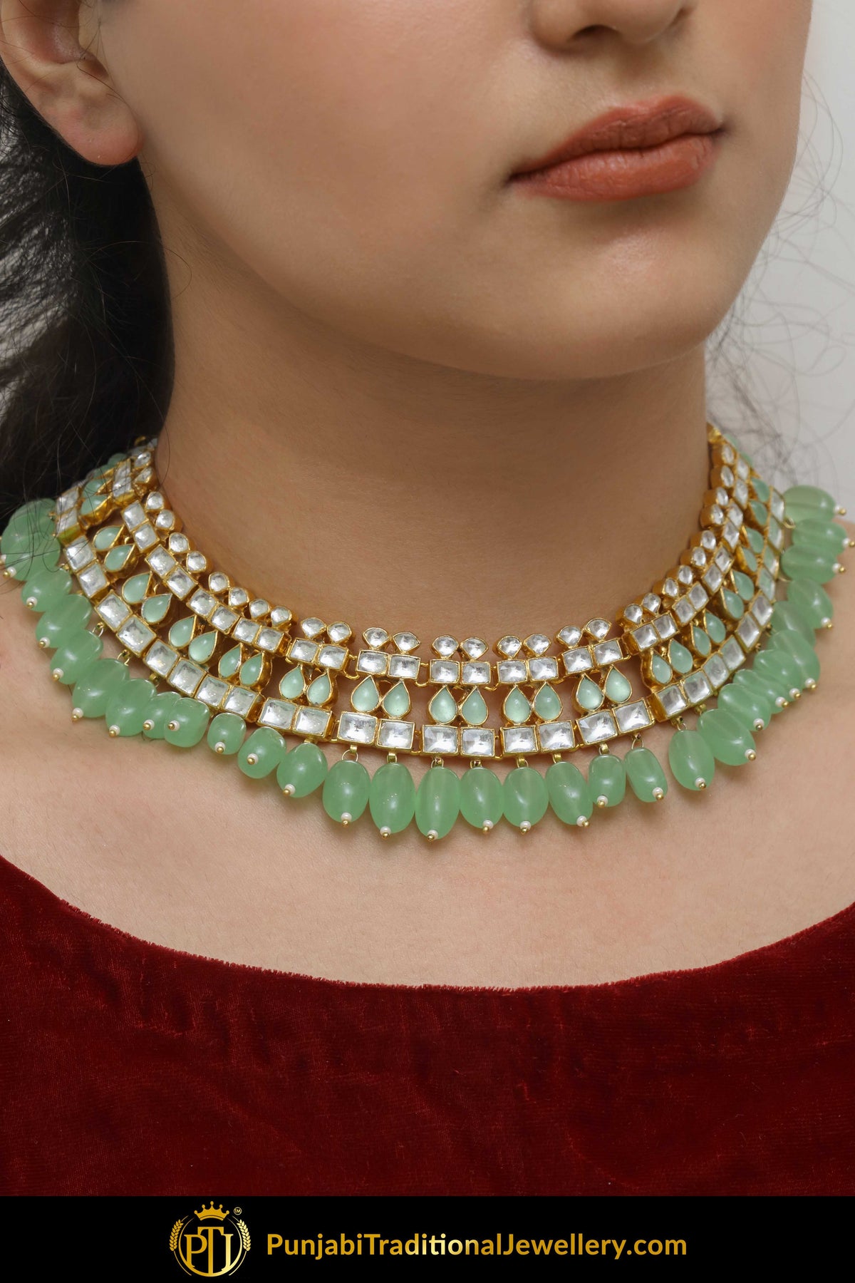 Aleesa New Jade Kundan Necklace & Earring Tikka Set | Punjabi traditional Jewellery Exclusive