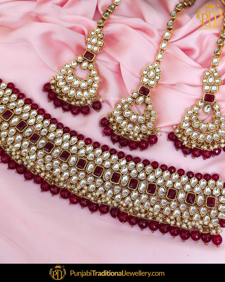 Gold Finished Rubby Kundan Pearl Choker Necklace & Sahare Earrings | Punjabi Traditional Jewellery Exclusive
