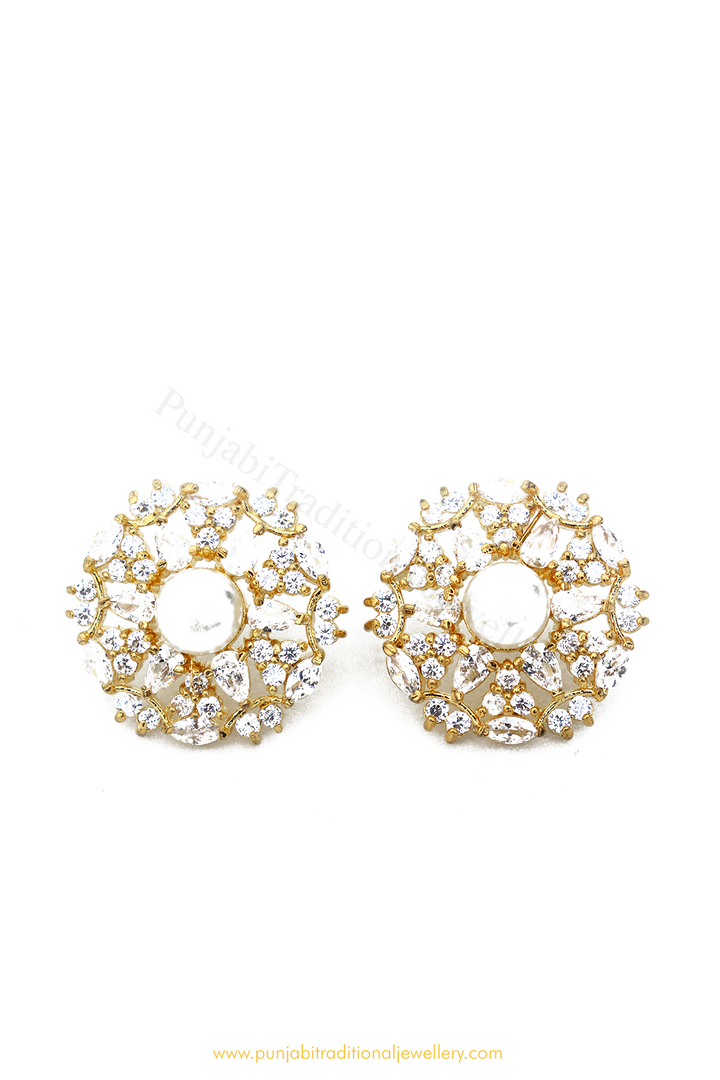 Gold Finished Pearl AD Studs By  PTJ