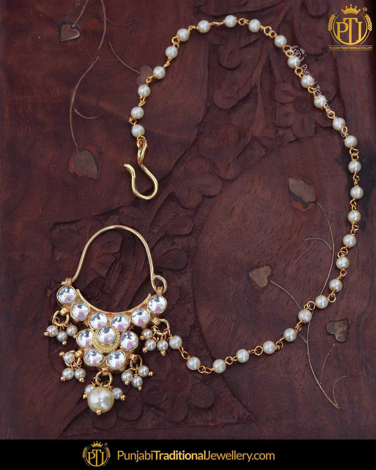 Gold Finished Kundan Pearl Nath | Punjabi Traditional Jewellery Exclusive