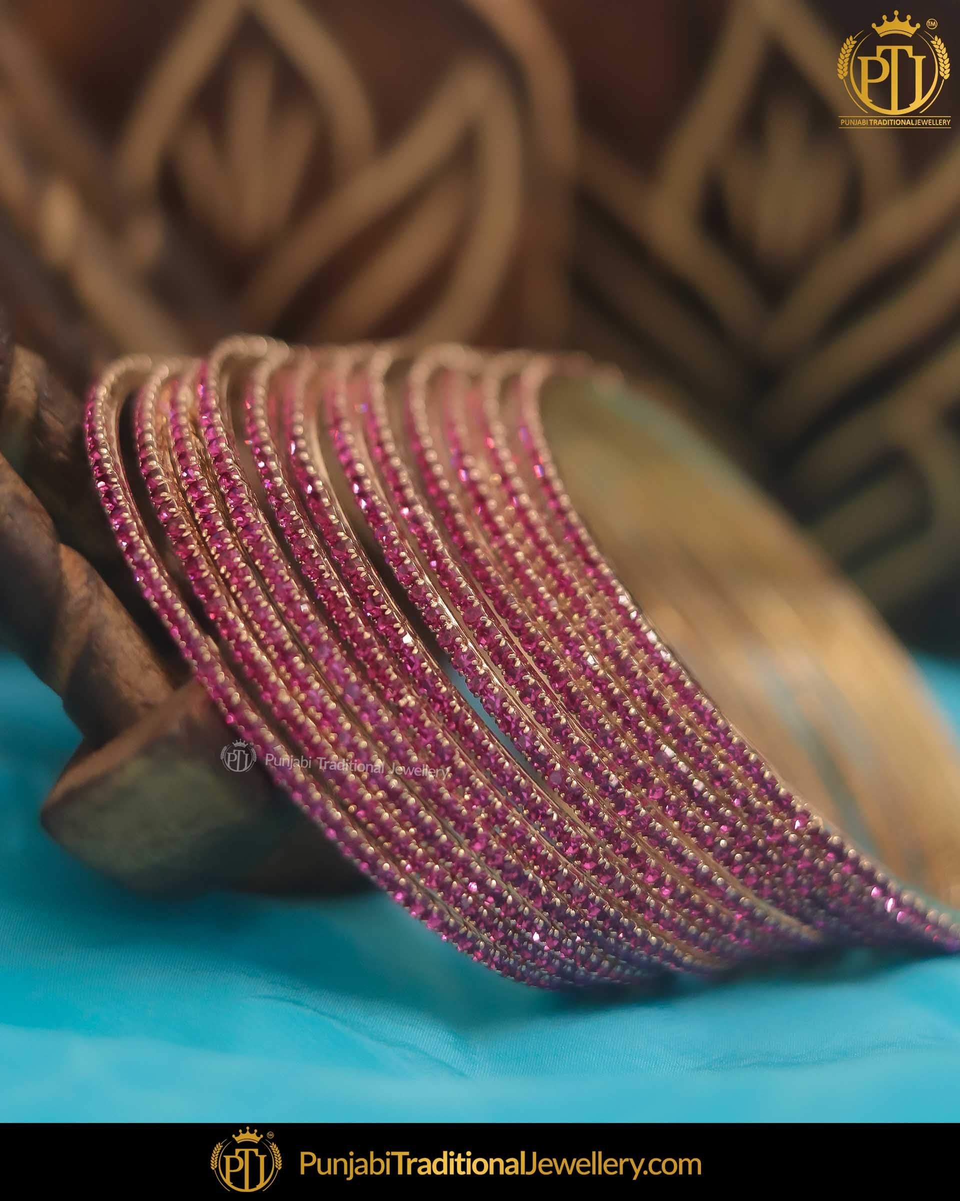 AD Stone Hot Pink Bangles (12 piece) | Punjabi Traditional Jewellery Exclusive