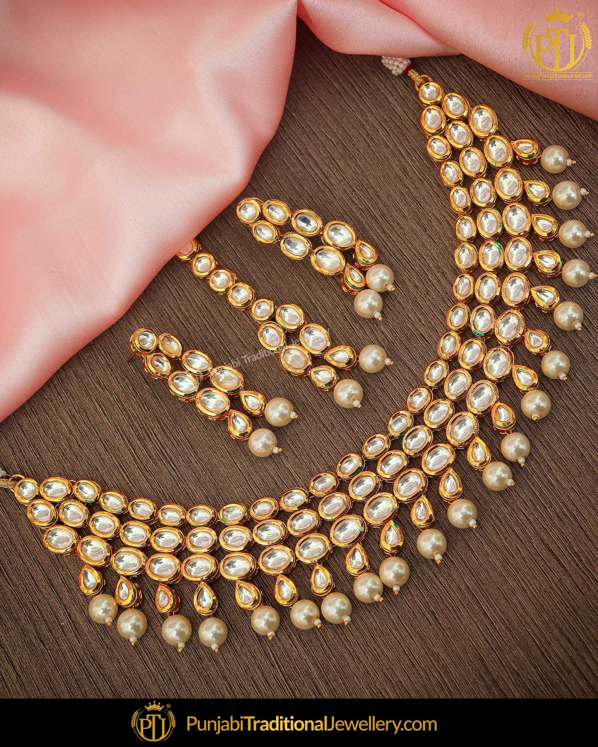 Gold Finished Kundan Pearl Necklace Set | Punjabi Traditional Jewellery Exclusive
