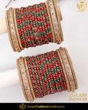 Red & Green (For Both Hands) Glass Bangles Set | Punjabi Traditional Jewellery Exclusive