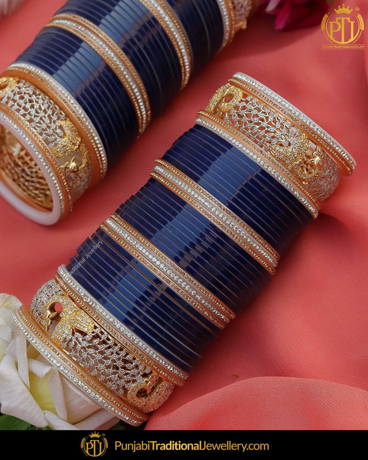 Blue Pearl AD Stone Bridal Chura | Punjabi Traditional Jewellery Exclusive