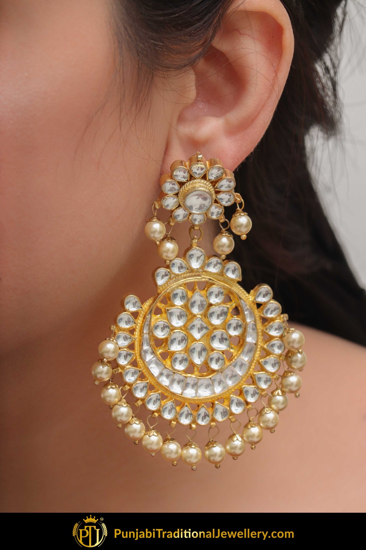 Haifa Golden Kundan Pearl Earring Tikka Set | Punjabi Traditional Jewellery Exclusive