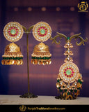 Gold Finished Rubby & New Jade Kundan Jhumki Earrrings & Tikka | Punjabi Traditional Jewellery Exclusive
