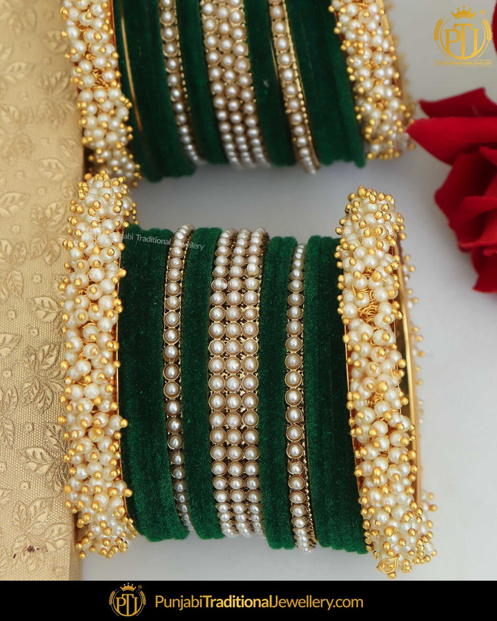 Green Thread Pearl Bangles Set (Both Hand Pair) | Punjabi Traditional Jewellery Exclusive
